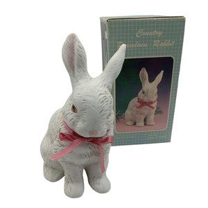 VTG Country Porcelain Bunny Rabbit With Pink Ribbon TW7353 Easter Centerpiece